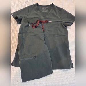 Green Scrub Set with Red Tie